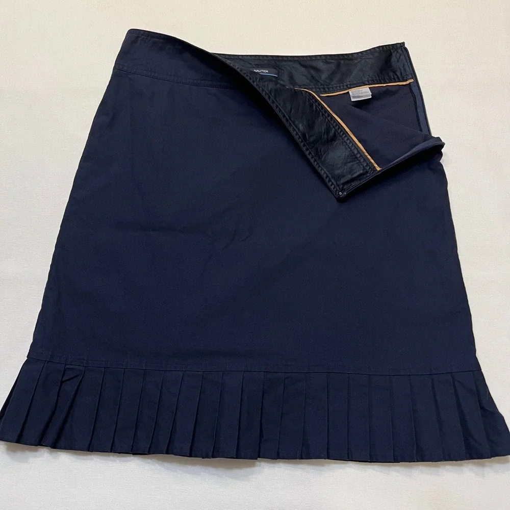 Nautica Navy Blue Pleated Hem Euro Summer Preppy Tennis Golf Mini Skirt Size 10